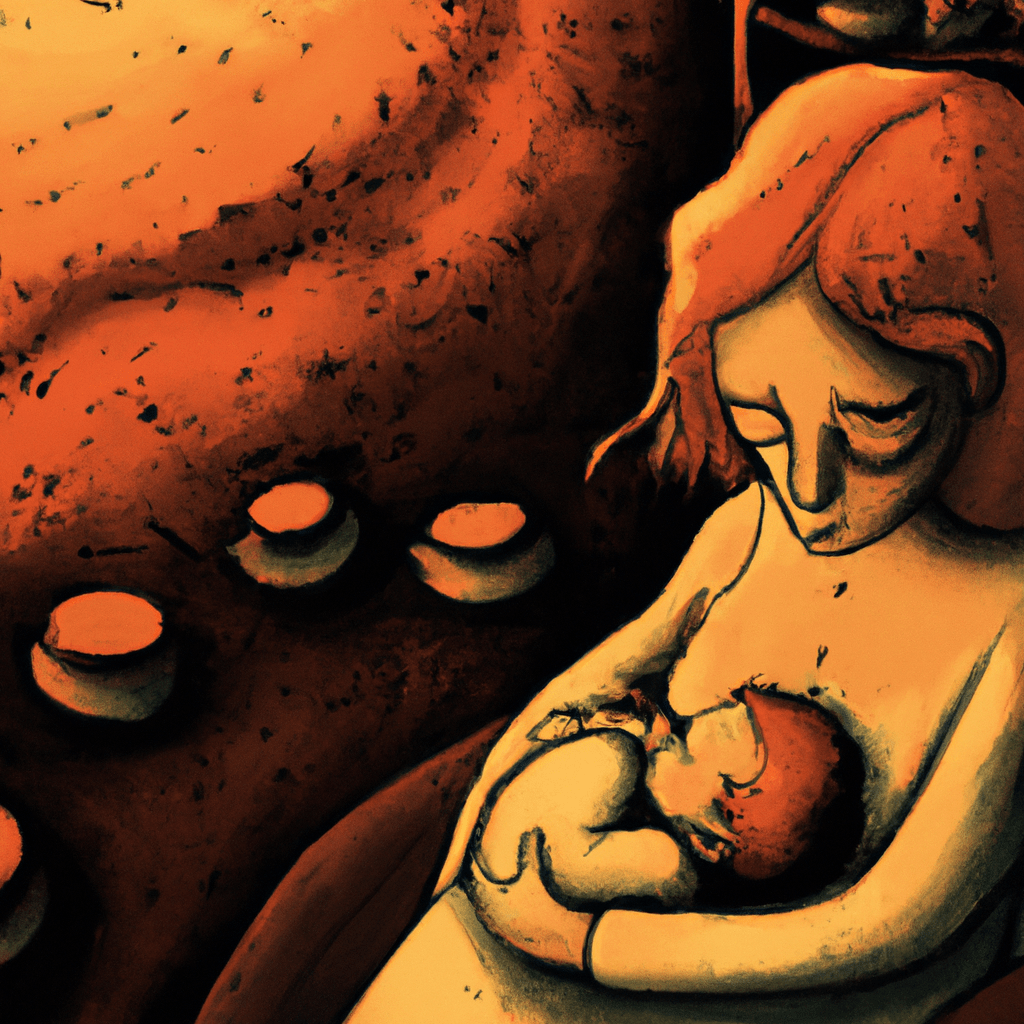 tender moment where a mother is breastfeeding her baby, surrounded by a warm and nurturing environment