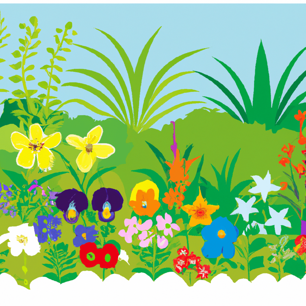 Garden filled with a variety of blooming flowers in an array of colors and shapes